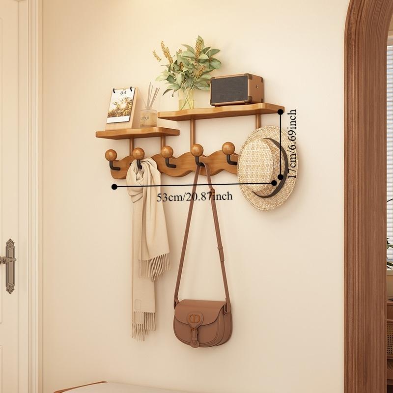 Modern Simple Coat Rack with Multiple Hooks, Wall-Mounted Bamboo Clothes Hanger, Wall Mounted Shelf, Stable and Durable, Suitable for Entryway, Bedroom, Bathroom, Wall Mount Design