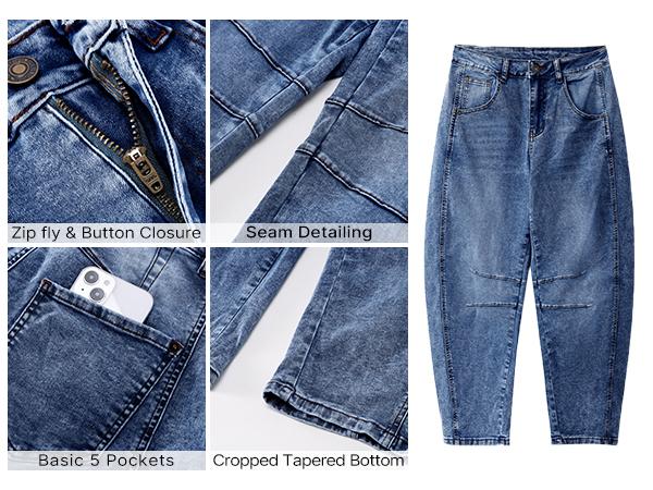 【GRAPENT Barrel Jeans Collection】Classic Clean Barrel Jeans for Women Trendy High Waisted Cropped Wide Leg Denim Everyday Wear Casual Outfits, Clothes, Women's Clothes,summerwins,summeroutfits,vacationoutfits,beachoutfits