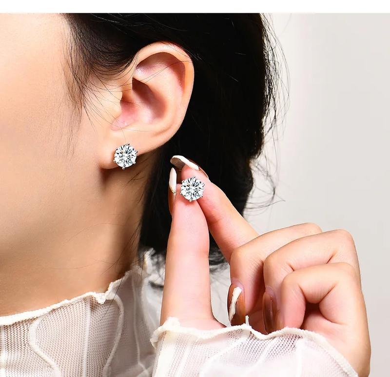 6 prong Synthetic Moissanite Stud Earrings 0.5Ct~3Ct D Color  VVS1 for Women Solitaire Fine Jewelry E009 sixclaw moissanite