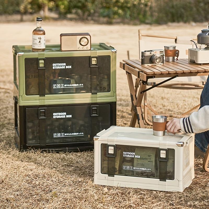 Foldable outdoor storage box, small folding camping storage box with transparent door, suitable for camping, picnic, RV and home storage
