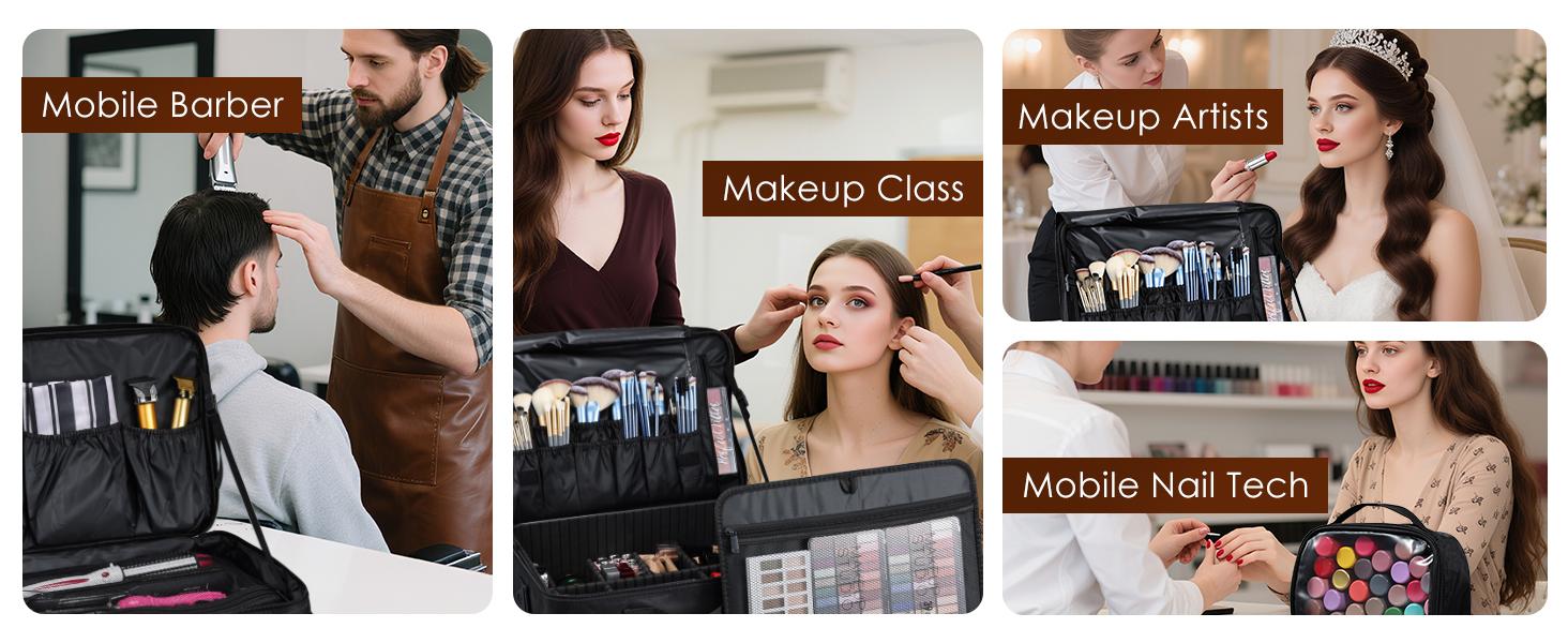 3 Layers Extra Large Makeup Case with Mirror 3 Clear Bags Shoulder Strap Trolley Sleeve Travel Train Case Professional Makeup Box Nail Organizer Salon Barber Suitcase