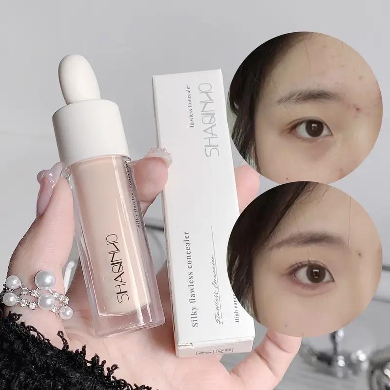 Full-Coverage Liquid Concealer - Silky and flawless, waterproof and sweat-resistant, lightweight and smooth, comes with a soft brush, suitable for dark circles and spots, long-lasting formula, light beige series, precise application, daily makeup essentia