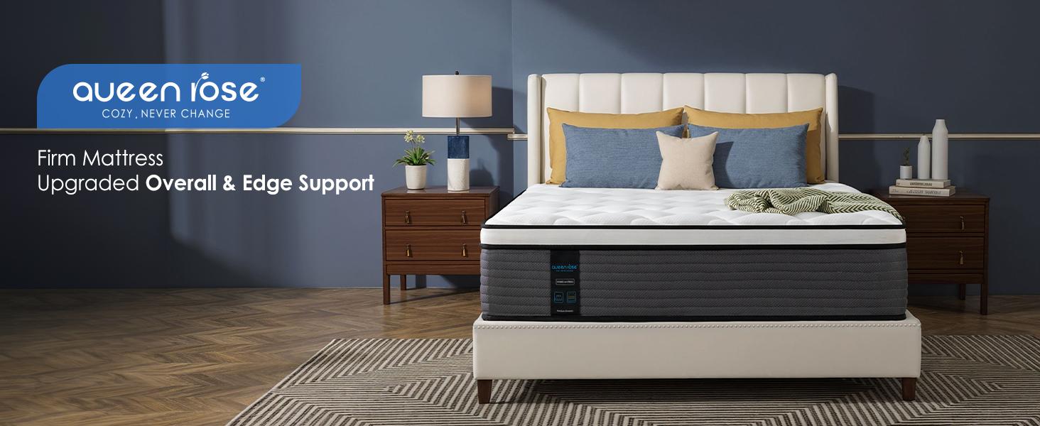 QueenRose Hybrid Mattress in a Box 10/12/14 Inch Individual Pocket Coils Memory Foam Queen/King Bed Firm Support Relieve Back Pain Easy Setup Outdoorfun Sleep Well, Excellent gift for Christmas and New Year