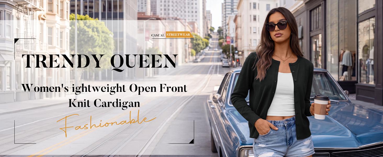 Women's Lightweight Acrylic Blend Crew Neck Knit Cardigan - Cute Soft Button-Down Layering Top for Office, Spring, Fall Knitwear Womenswear loose fit sweater