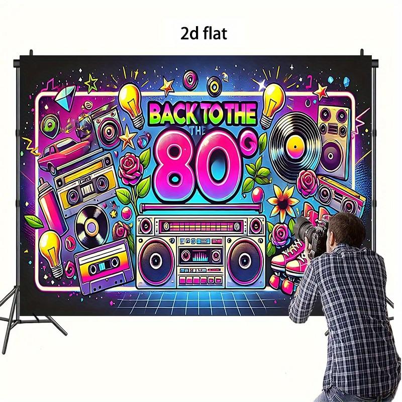 1pc Back to the 80s Retro Collage Party Banner - Vibrant  Polyester Background with Boombox, Cassette & Roller Skate Design for Birthdays, Weddings, Photo Studio Props, Home Decor, Event Decoration, Nostalgic Theme, Flat Lay Style, 2D Flat