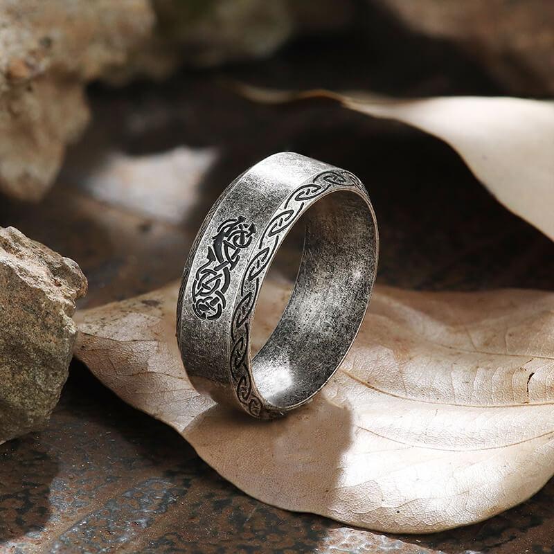 GTHIC Viking Symbol Celtic Dragon Stainless Steel Band Ring for Men Women Statement Jewelry Daily Wear