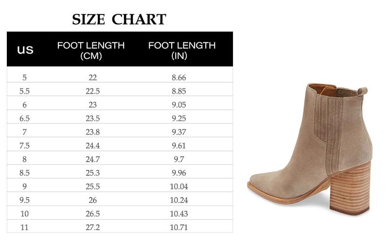 Coutgo Womens Ankle Boots Pointed Toe Chunky Stacked Mid Heeled Faux Suede Leather Booties