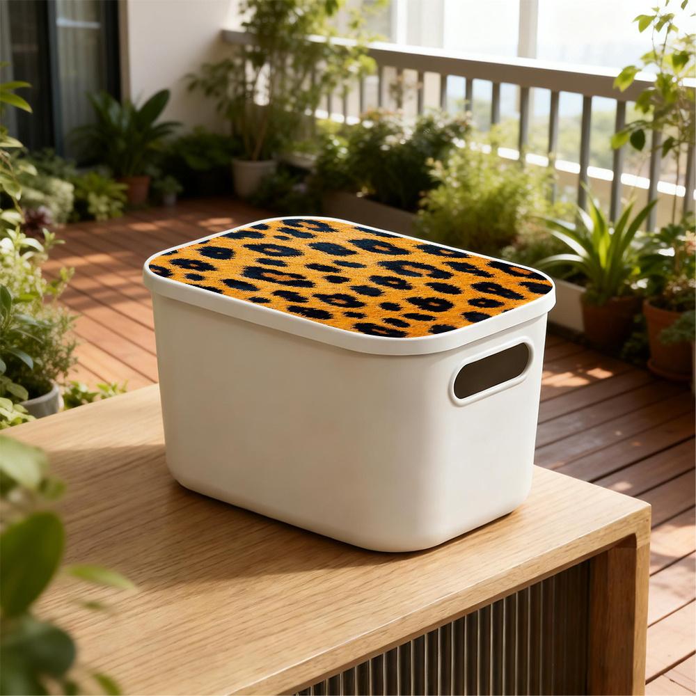 3-Piece Cover White Plastic Storage Box with Cute Printed Wild Leopard Pattern, Modern Nordic Style Dustproof Rectangular Storage Box, Suitable for Desk, Bookshelf, Wardrobe - Multi functional Home and Office Storage (25x18x16cm/9.8x7x6.3 inches)