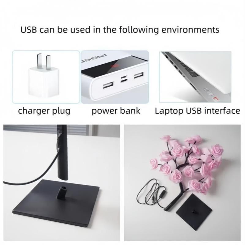 Base LED Small Branch Lights, Realistic Tree String Lights, Rose Flower Maple Leaf Tree Decorative Lights, Home Decoration