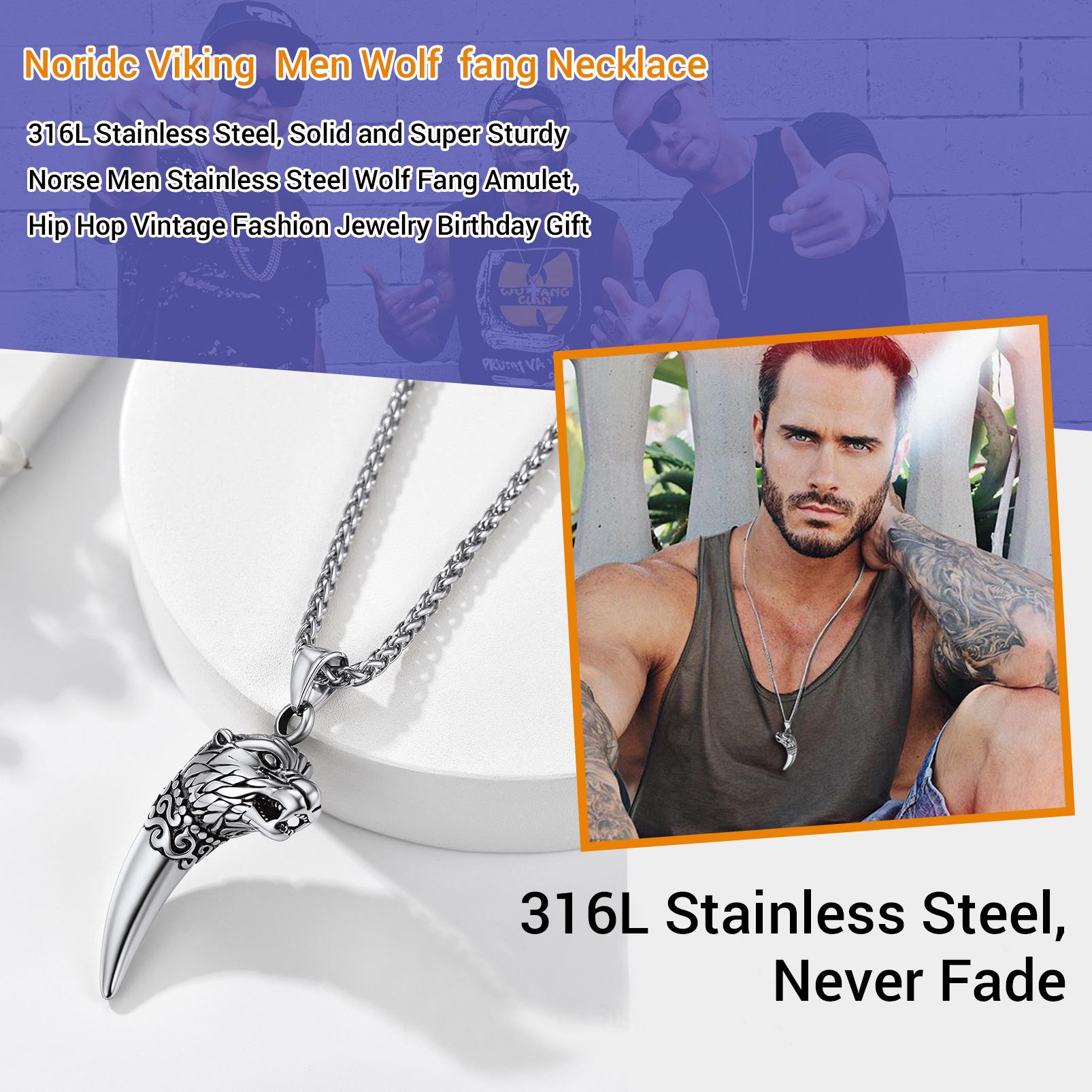 PROSTEEL Wolf Tooth Pendant Necklace Stainless Steel Vintage Punk Goth Viking Chain Necklaces Unique Design Jewelry Unisex For Men Women with Gift Box
