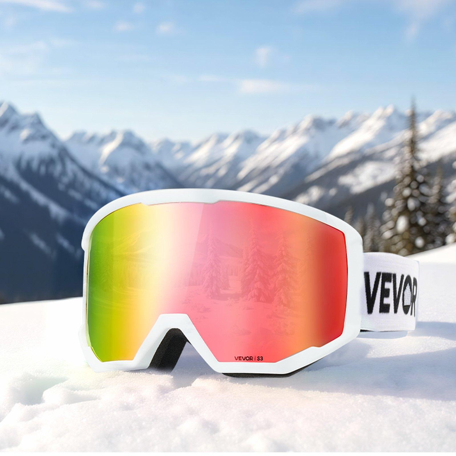 fathersdaygift  VEVOR Ski Goggles, Cylindrical Lens with Pink Revo Coating, OTG Anti fog Snow Goggles for Men Women Youth, TPU Frame Ventilation Structure, Suitable for Skiing, Skating, Snowboarding, Cycling
