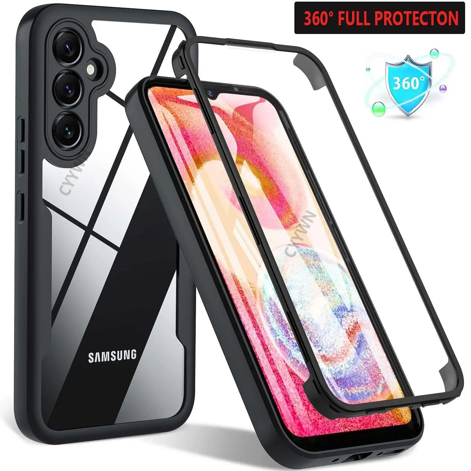 360 Full Body Transparent Heavy-Duty Protection Case with Screen Protector for Samsung Galaxy A05S A06 A07 A14 A15 A16 A17 A25 A26 A35 A36 A54 A55 A56, Shockproof Smartphone Accessory, Galaxy A25