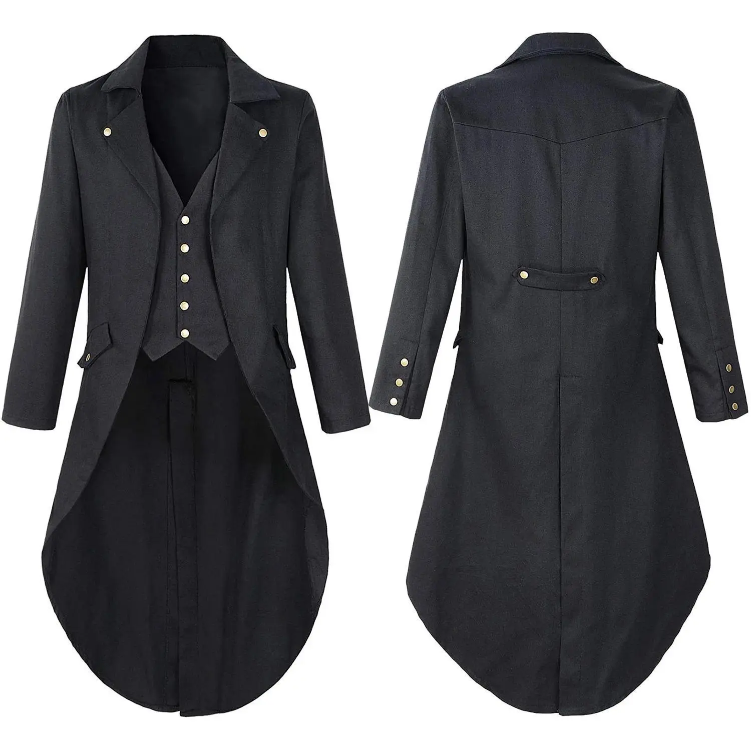 Men Retro Tailcoat Suit Jacket Halloween Costumes Long Jacket Victorian Frock Coat Cosplay Male Single Breasted Swallow Uniform