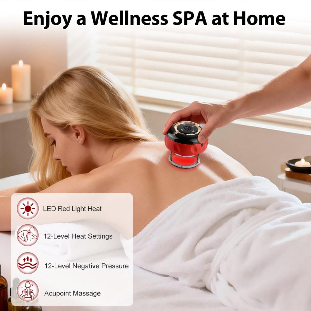 Smart Red Light Cupping Massager with Remote, Electric Heating Gua Sha Tool, 12 Levels Vacuum Suction, 12 Heat Settings, Portable Wireless Massage, Body Relaxation, Gift