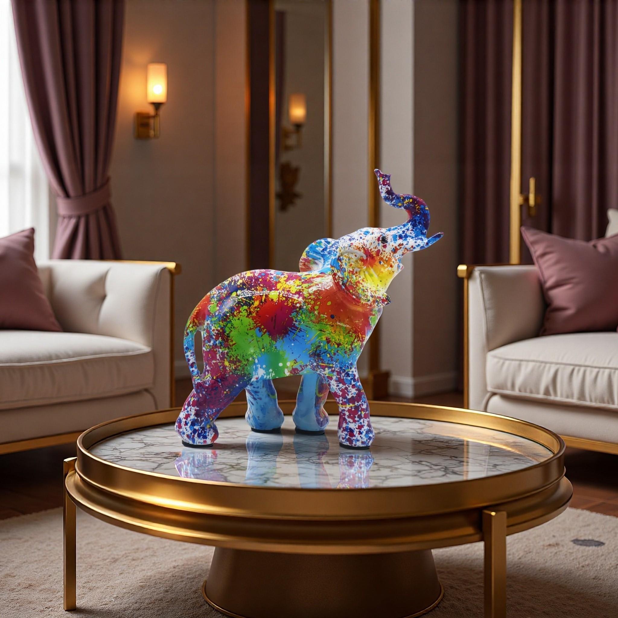 1pc Abstract Art Sculpture & Colorful Elephant Resin Statue for Living Room, Office Desk, Home Decor - Vibrant Decorative Piece, Creative Gift Idea, Feng Shui Symbol for Homeowners - Unique, Modern, Eye-Catching