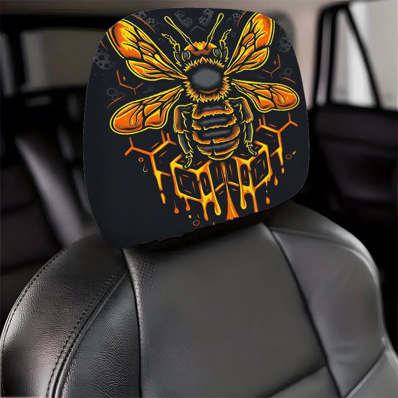 2pcs 11x10.2 inch Bee Pattern Car headrest covers, Car seat decorative, Universal,easy to install,durable car interior seat accessories.Suitable for daily commutes and travel,these are ideal gifts for car enthusiasts,0112LYY