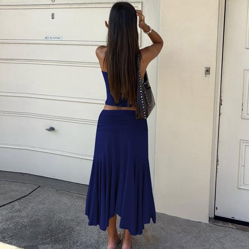 Women's Solid Color Cami Top & Skirt Two-piece Set, Sleeveless Top & Skirt, Ladies Summer Clothes for Daily Wear, Suits, Matching Skirt Set