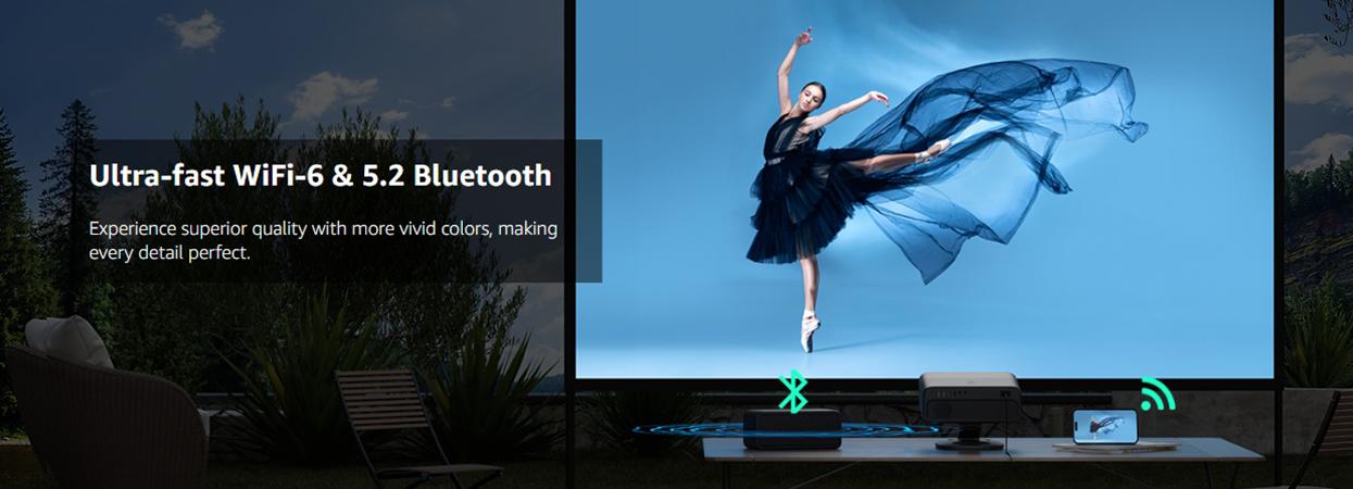 AuKing 800 ANSI Lumen Portable Projector 1080P 4K Support Netflix Certified Outdoor Movie Projector with Auto Focus Keystone 3D Dolby Audio WiFi 6 Bluetooth 5.0 50% Zoom HDMI USB-C