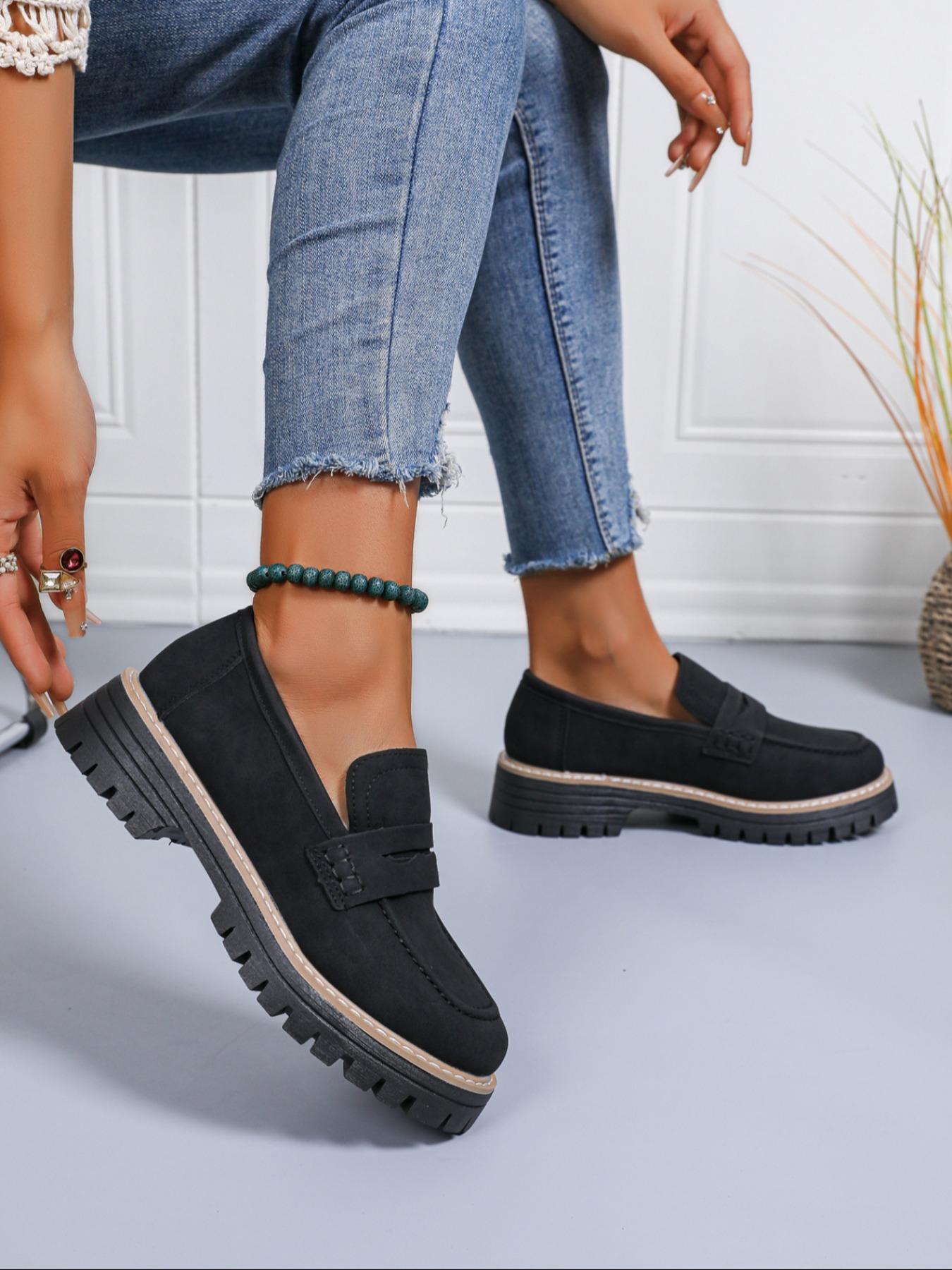 Women's Fashion Thick Sole Loafers, Cross Strap Design, One-Step Slip-On, Casual Comfortable All-Season Shoes, Perfect for Walking, Footwear