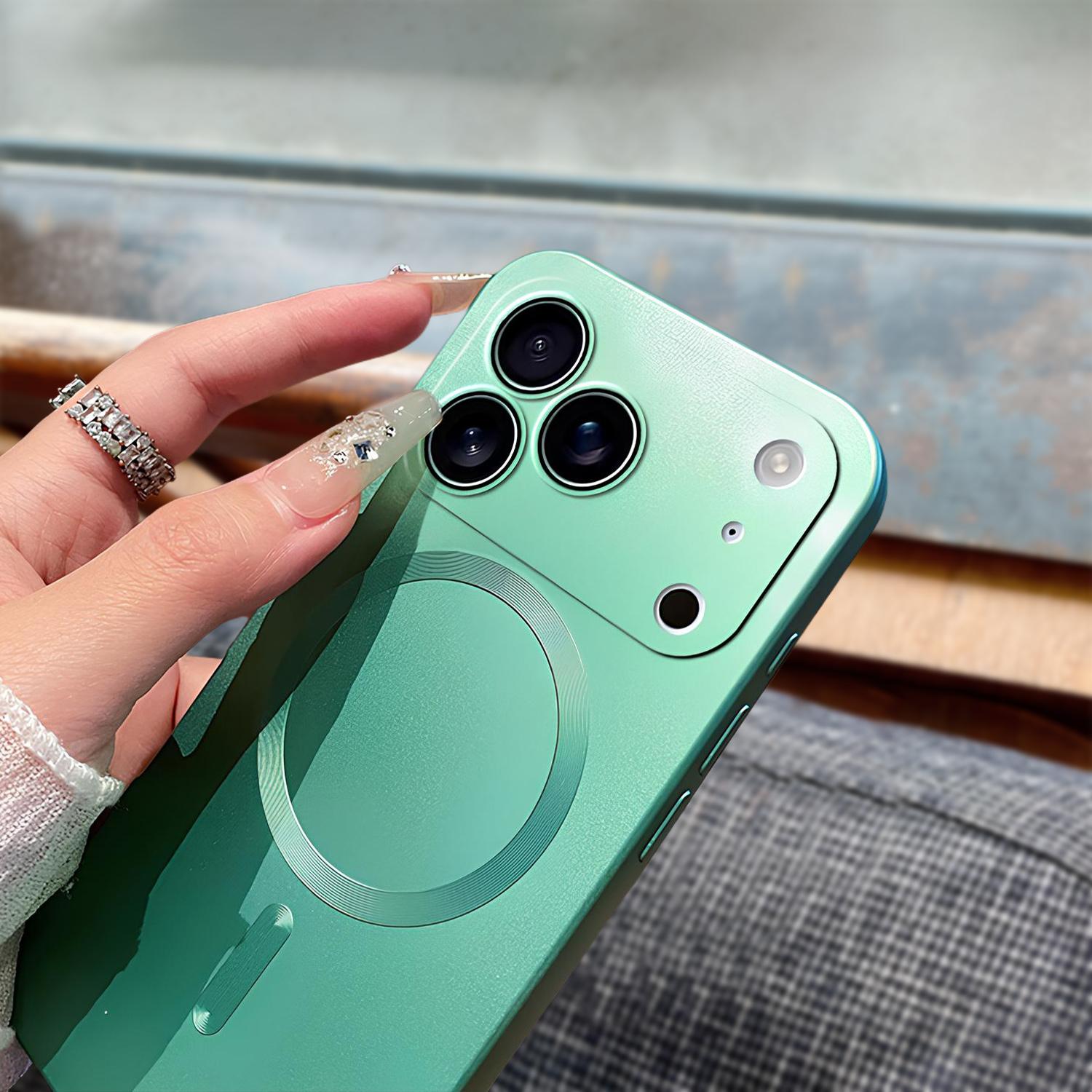 Magnetic for iPhone 17 Pro Max 16 15 14 13 Case Compatible with MagSafe Built-in Camera Lens Protector Slim Soft Silicone Bumper Shockproof Metallic Luster Phone Case