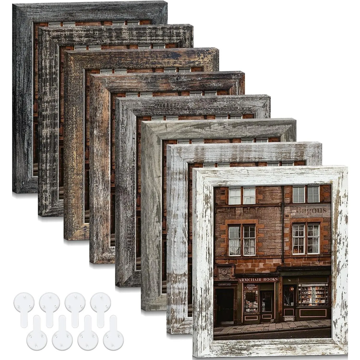 8x10 Picture Frames Set of 8, Vintage Rustic Farmhouse Industrial Style Photo Frames with High Definition Real Glass for Tabletop or Wall Display