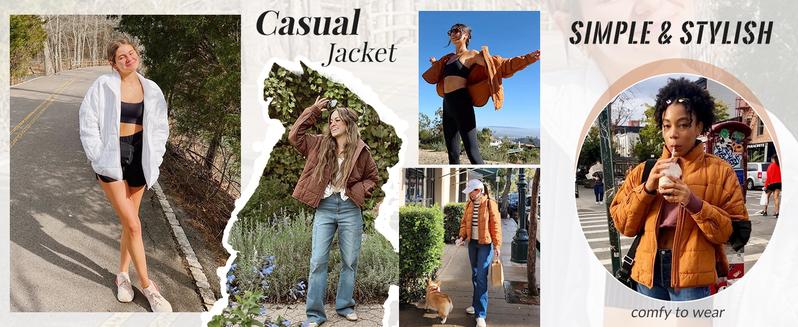 Tanming Women's Lightweight Quilted Puffer Jacket Long Sleeve Full Zip Casual Padded Coat  with Side Pockets Spring