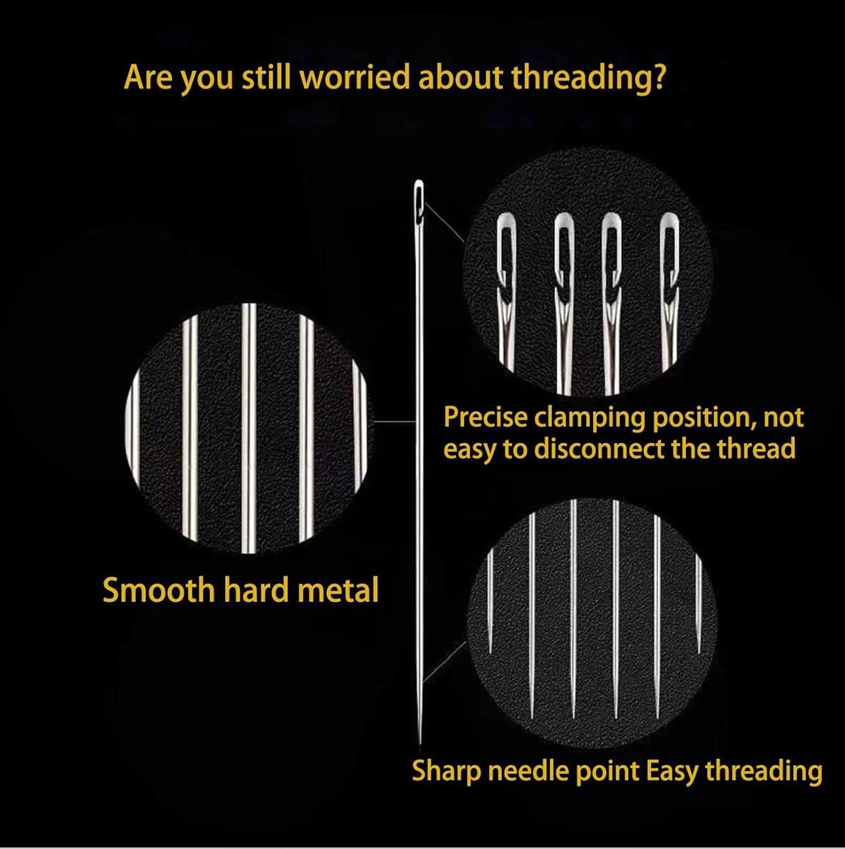 30pcs Self-Threading Needle Set - Multi-purpose Household Hand Sewing Needle with Wooden Needle Case, Big Eye Design for Blind Stitching, Invisible Repairs & Comfortable Hand Sewing