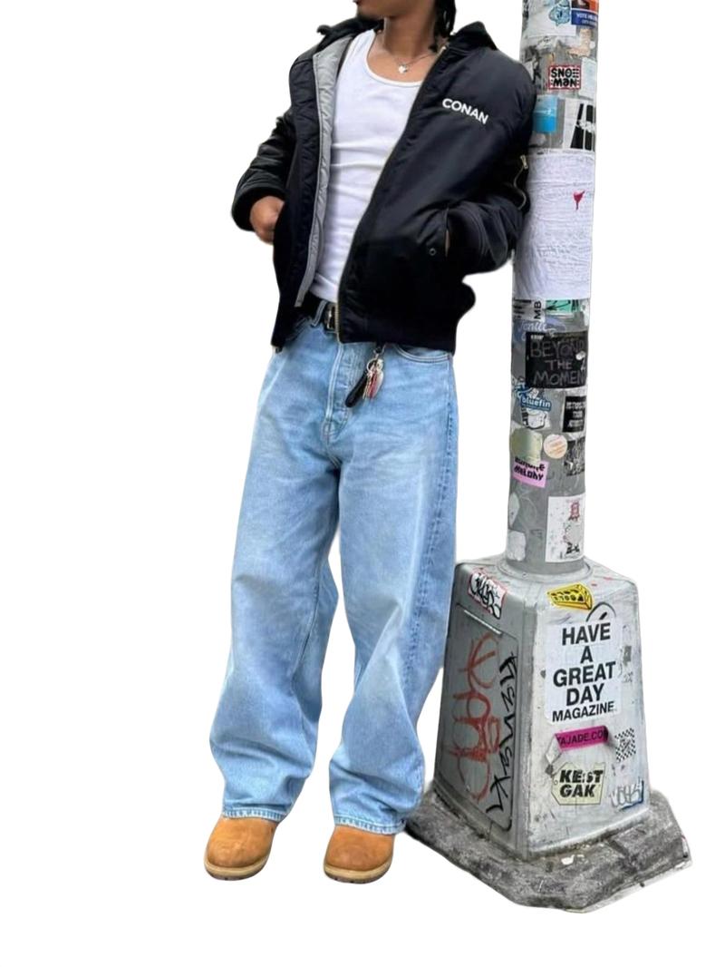 Men's Fashionable Washed Denim Jeans, Versatile Street Style Pants, High-Street Trendy Loose-Fit Design, Perfect for Casual