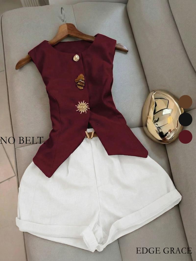 Women's Casual Sleeveless Short Pants Set, Perfect for Daily Wear, Comfortable and Stylish for Women