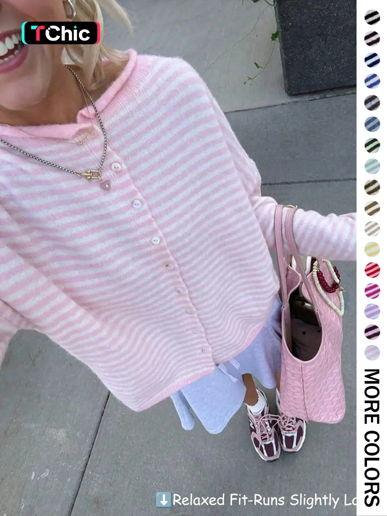 Women's Striped Knitted Sweater Cardigan, Casual Long Sleeve Knitwear for Fall & Winter, Fashion Women's Knit Clothing for Daily Wear