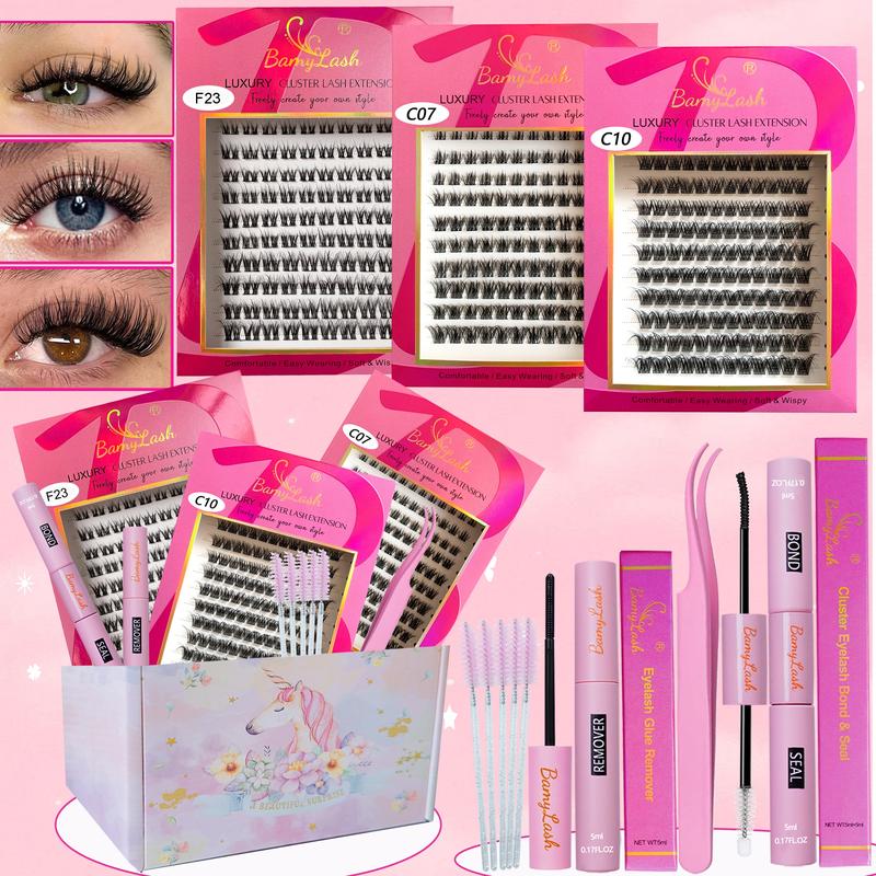 3-Box 3D Wispy Individual Cluster Lash Set, Individual Lash Extensions - Ultra-Thick Volume, Curly Mixed Lengths - DIY Lash Extension Kit with Lash Bond, Seal, Remover, Applicator & Lash Brush - Everyday Eye Makeup, Gifts for Friends