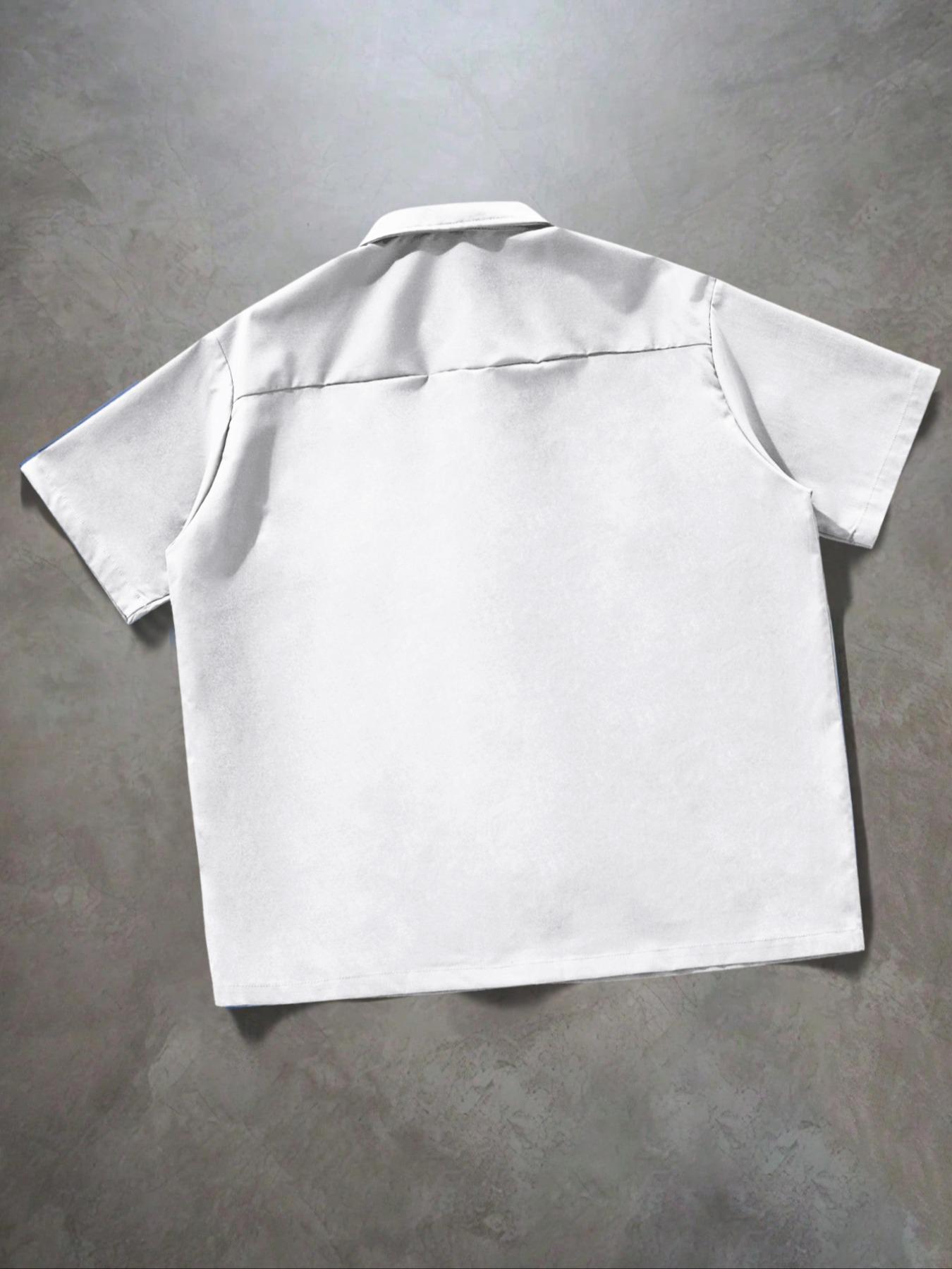 Men's Solid Pocket Short Sleeve Shirt, Button Up Pocket, Loose Casual Comfy Button Design Top for Daily Wear, Men's Clothes for Summer, Tropical