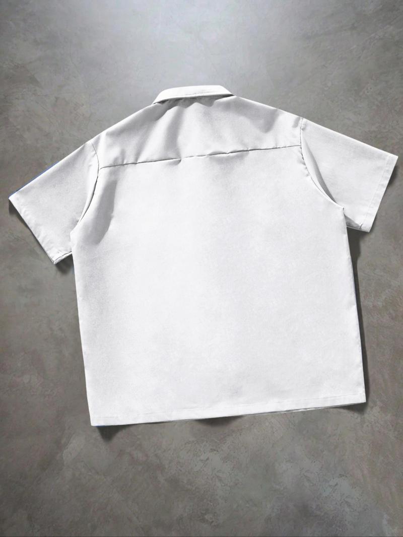 Men's Solid Pocket Short Sleeve Shirt, Button Up Pocket, Loose Casual Comfy Button Design Top for Daily Wear, Men's Clothes for Summer, Tropical