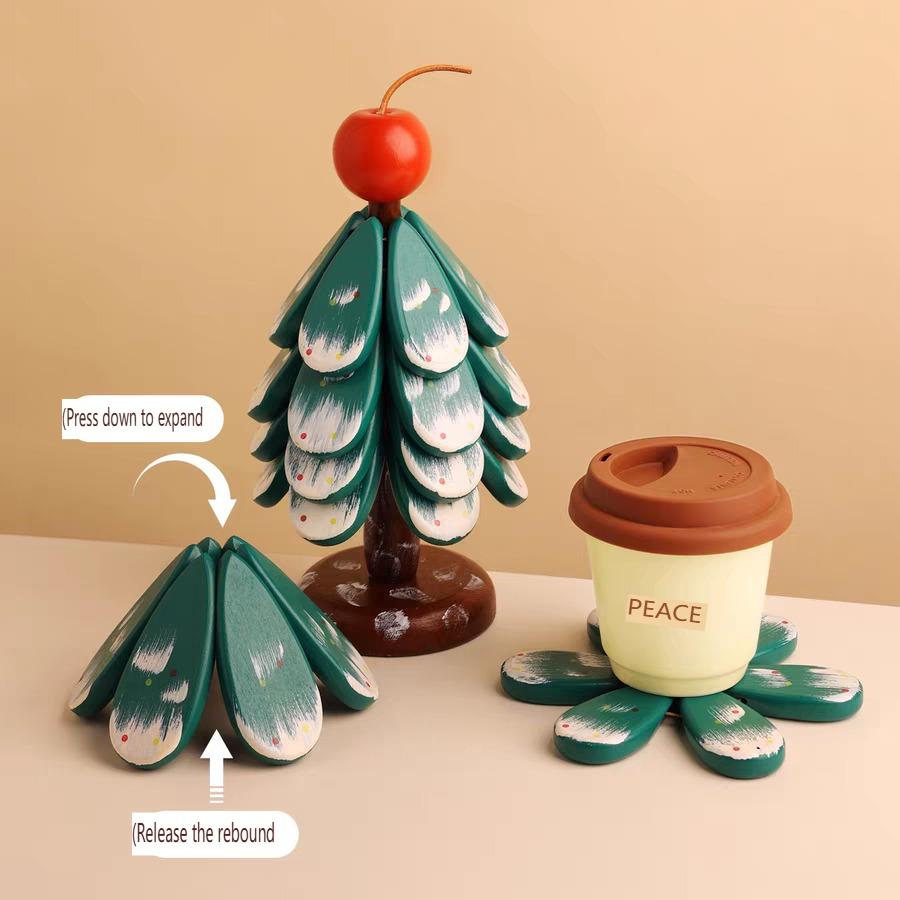 Wooden Insulation Tree Set, Heat-Resistant Table Mats, Wooden Coasters, Christmas Tree Design, Pot Pad Cup Holder, Modern Simple Plate Mat, Holiday Gift