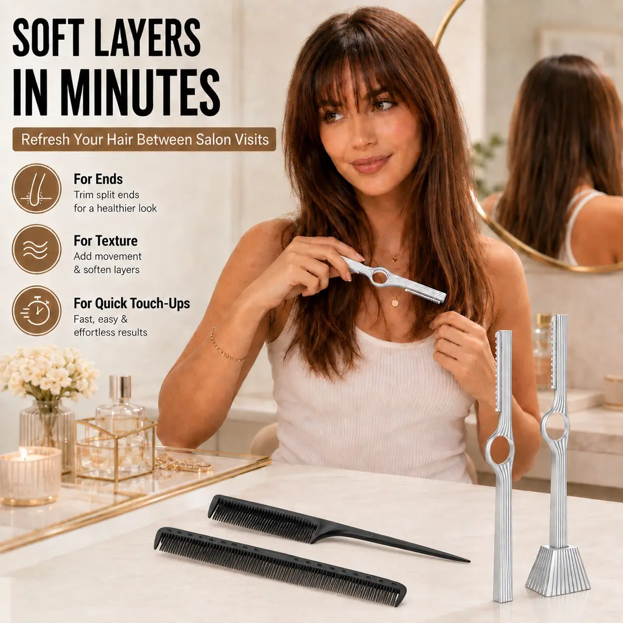 Hair Cutting Kit with Razor Comb, Stand Base, Replacement1 pc Blade, Cutting Comb & Tail Comb Set for Professional Layering, Texturizing and Styling