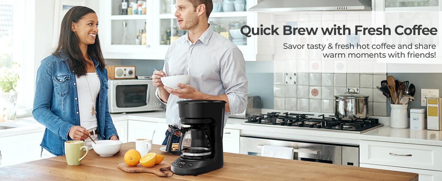 KISSAIR Compact 5-Cup Programmable Drip coffee  machines : 24h Timer, 2h Keep-Warm + Auto Shut-Off, 30s Pause-to-Serve, with Reusable Filter & Drip-Proof Glass Carafe, for Home, Small Kitchens, Offices