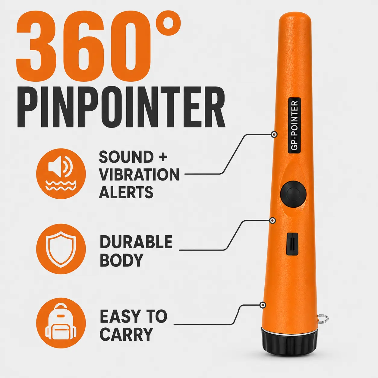 Handheld Metal Detector Pinpointer with 360 °   Detection, High-Sensitivity Treasure Finder with Buzzer & Vibration Alerts for Gold, Silver, Coins, Jewelry and Relics