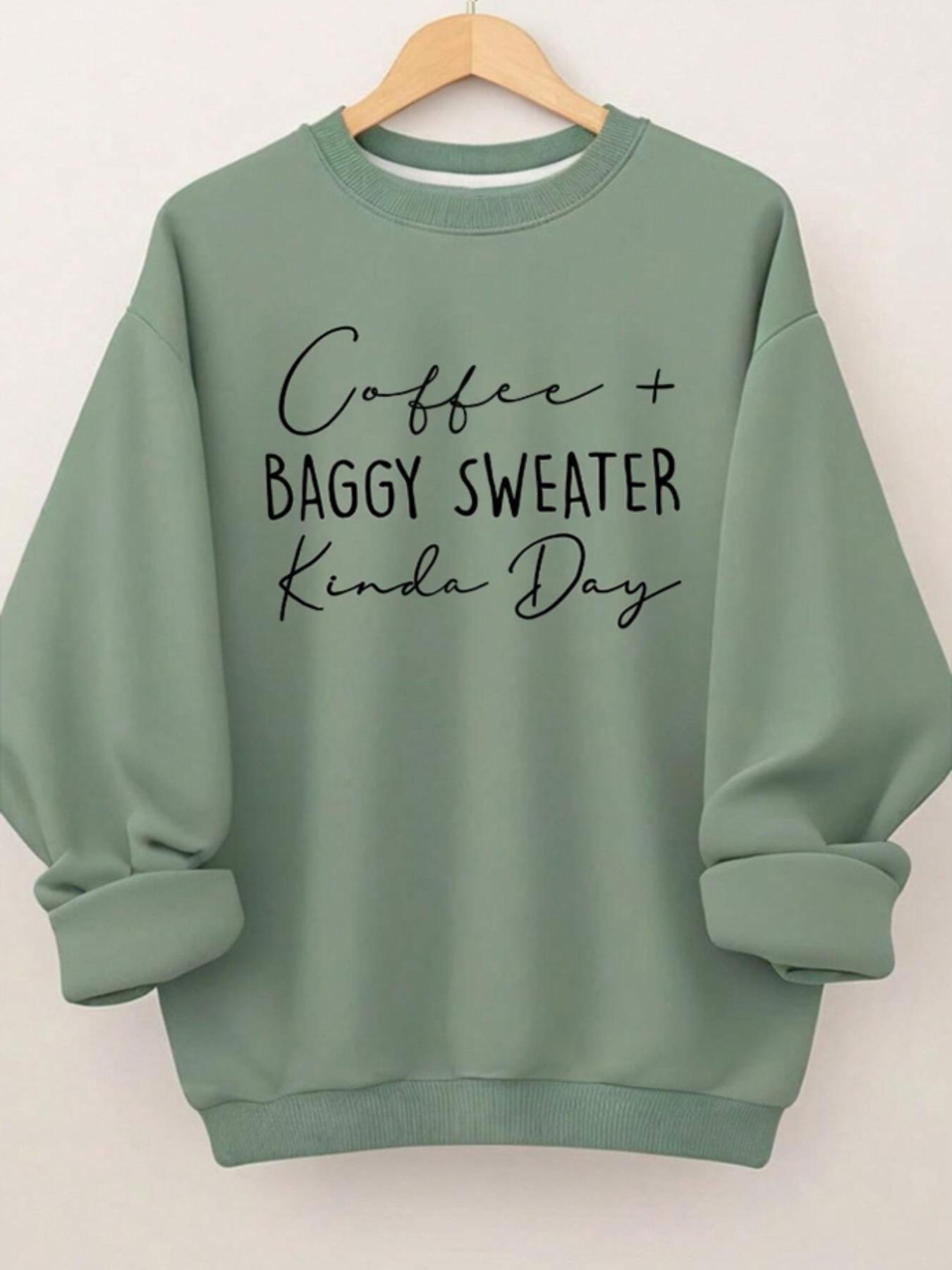 Plus Size Letter Print Women's Crew Neck Long Sleeve Sweatshirt, Loose Fit Graphic Pullover for Fall & Winter, Casual Fashion Top