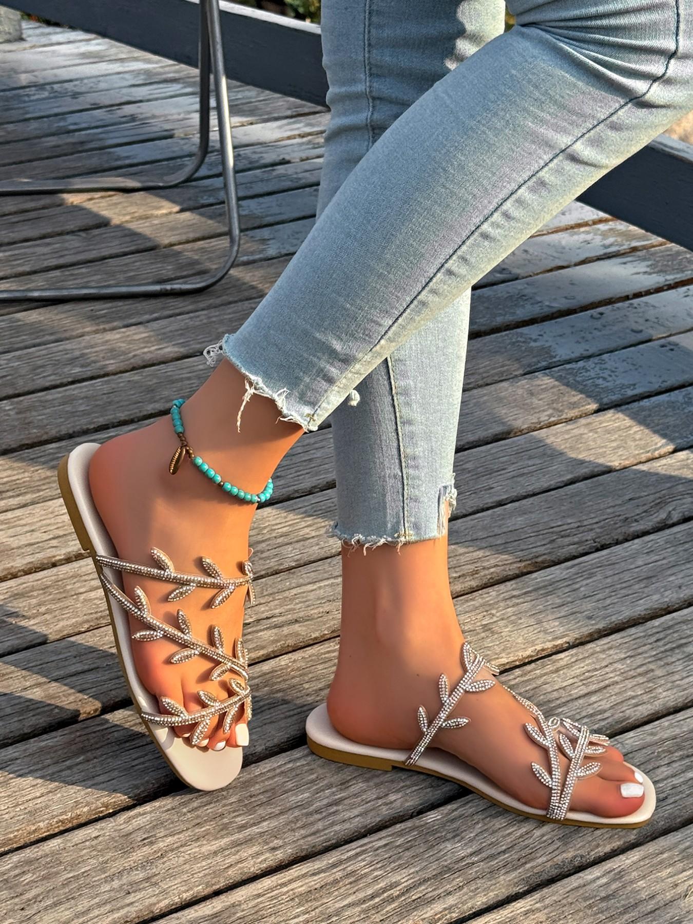 Fashion Butterfly Decorated Sandals, Summer Casual Flat Slippers, Lightweight Breathable Comfortable Shoes for Daily Wear