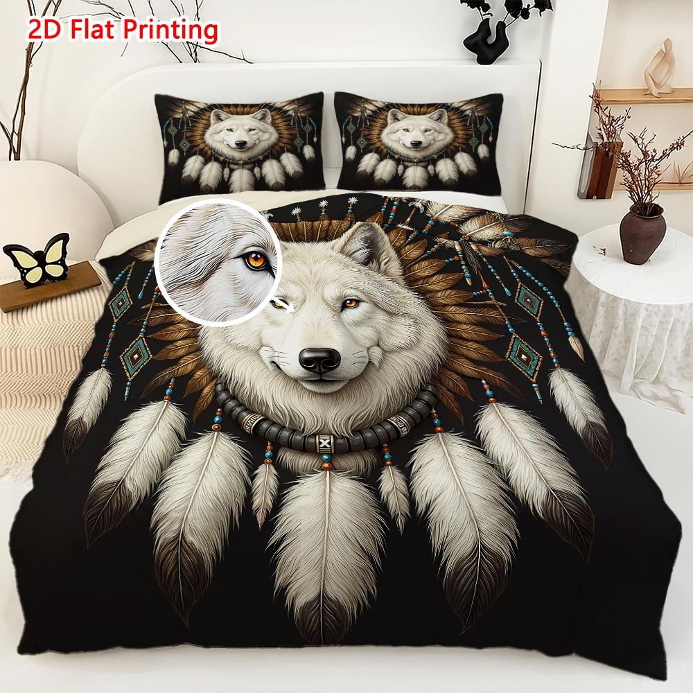 Wolf Pattern Bedding Set, Including 1 Count Bedspread & Pillowcase, Soft Comfortable Bedding Set for Bedroom, Comfy Bedding Set