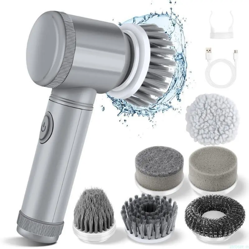 Cordless Rechargeable Handheld Electric Scrubber with USB Cable - Compact Cleaning Brush for Kitchen, Bathroom & Shoe Care (Bag Accessory Cleaning Kit)