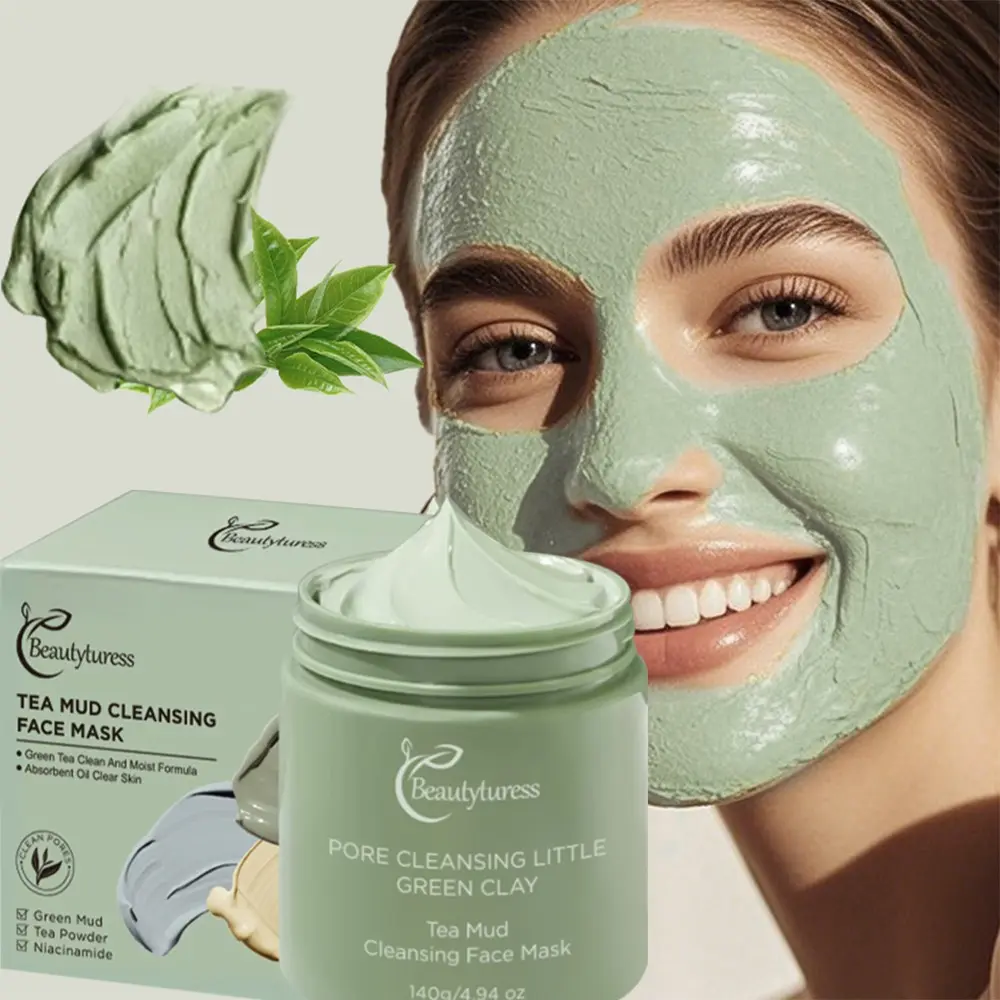 Tea Mud Cleansing Mask, Deep Pore Purification, Oil Control, Washable, Facial Care, Daily Skincare, 140g Box, Glycerin Ingredients