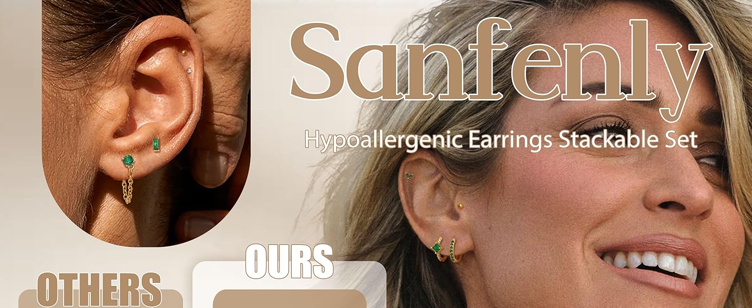 Sanfenly 13PCS Stud Earrings Small Gold Hoop Earrings Set for Women Flat Back Earring Hypoallergenic Cartilage Earring Lightweight Dainty 14K Gold Stud Earrings for Multiple Piercing Set (Single 13 PCS)