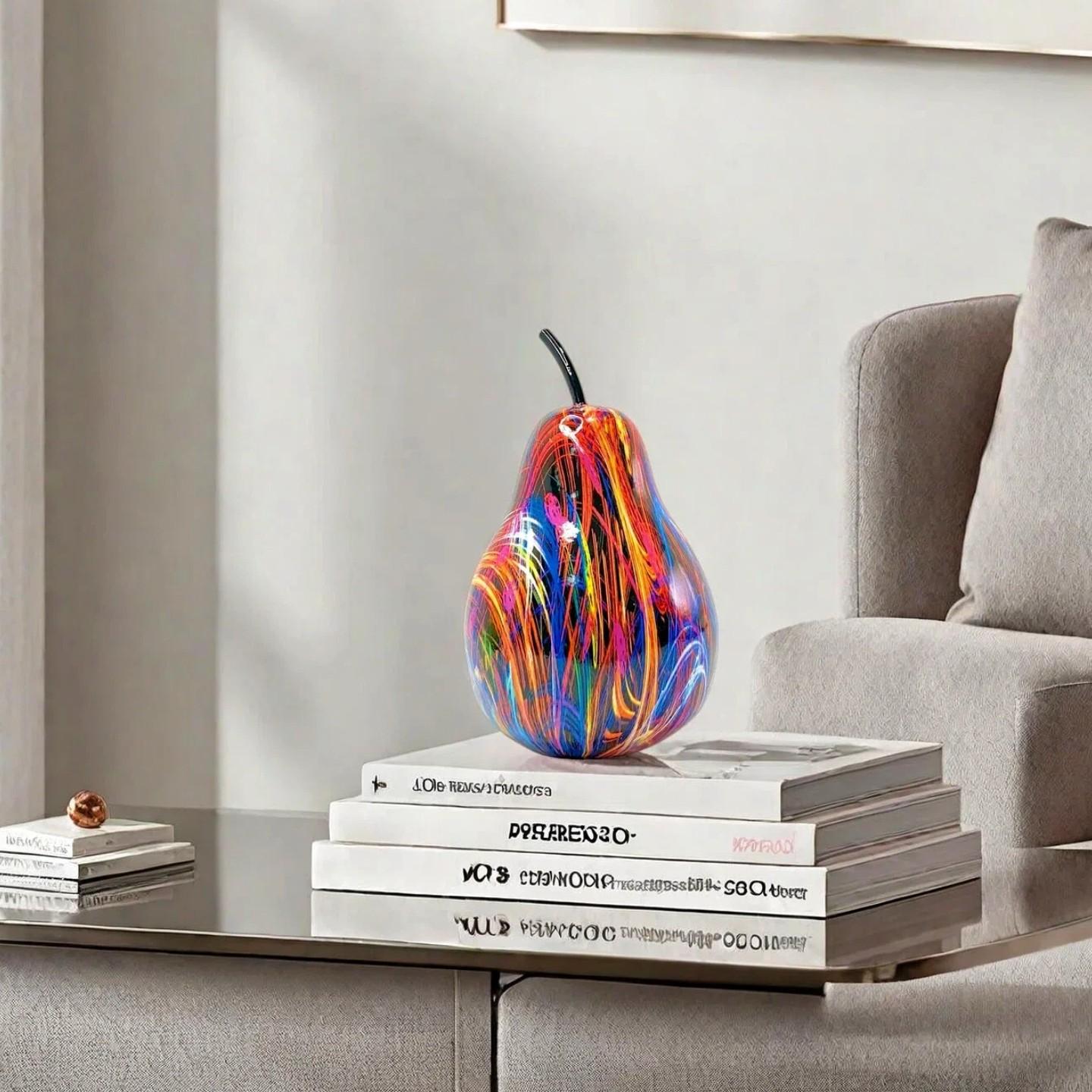 Colorful Resin Pear Statue, Artistic Fruit Decor, Living Room Entryway Wine Cabinet Table Decoration, Modern Luxury Home Soft Furnishing Gift
