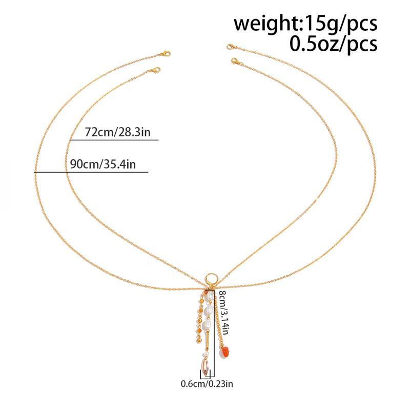 Sexy Metal Pearl Shell Pendant Chest Chain for Women Girls Fashion Gold Color Sun Multilayer Tassel Body Chain Bikini Jewelry