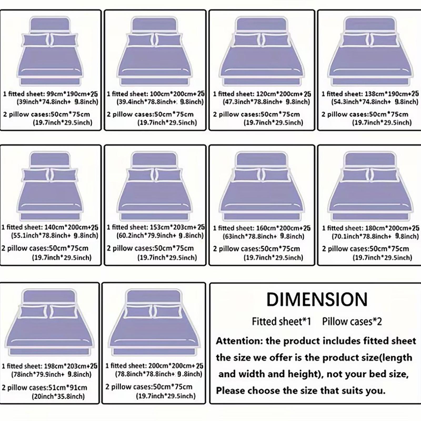 3pcs Simple Style Bedding Set, Bed Sheet Sets, Includes 1 Fitted Sheet and 2 Pillowcases, Soft Polyester Fiber, Suitable for Home Bedroom and Guest Room