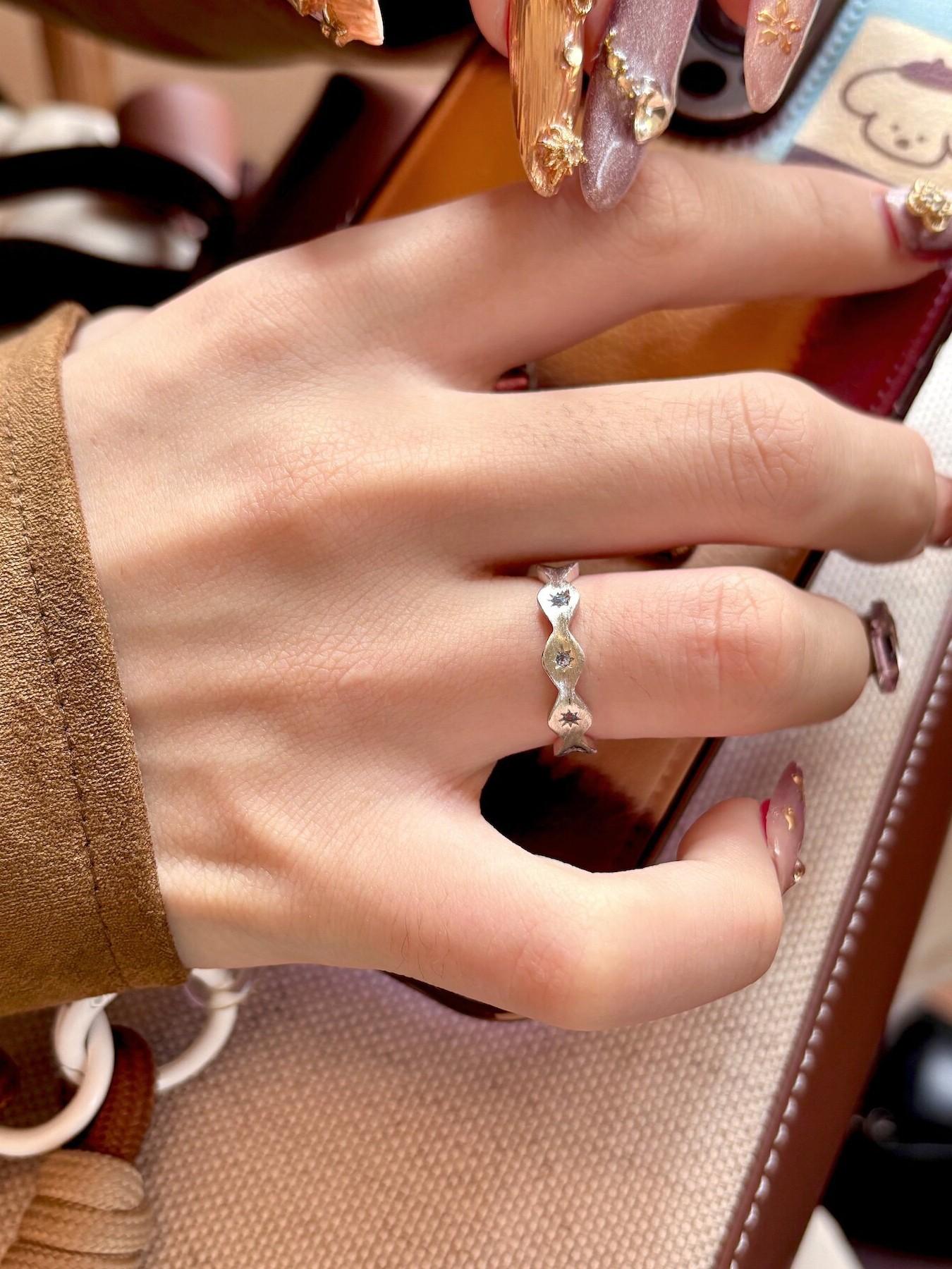 Dainty Silver Color Wavy Band Starburst Cz Open Ring for Women, Minimalist Adjustable Star Cz Ring, Delicate Jewelry for Everyday Wear