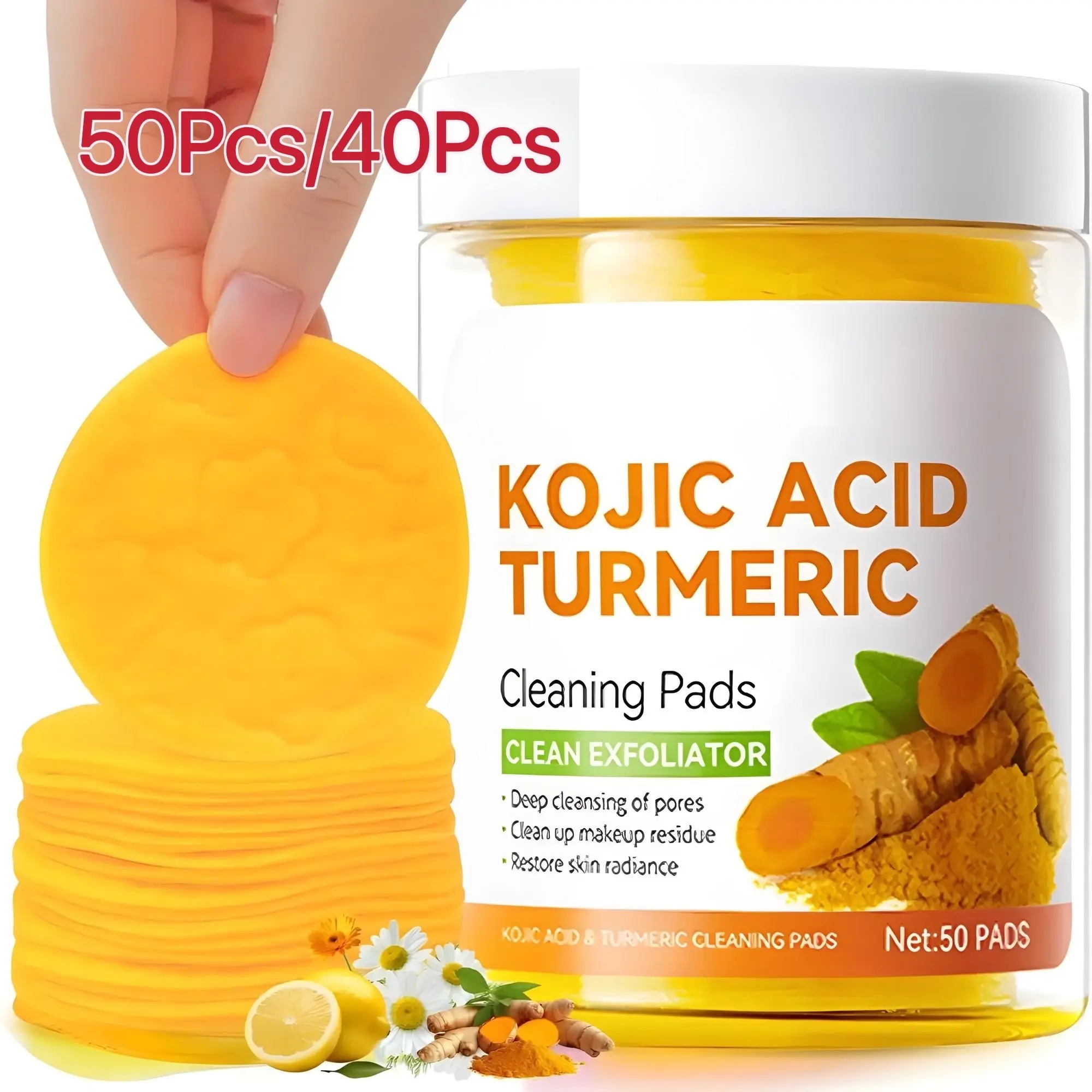 50pcs Curcumin Cleansing Pads, Deep Clean Facial Wipes for Acne & Dark Spots, Makeup Removal Towels, Skincare Tools