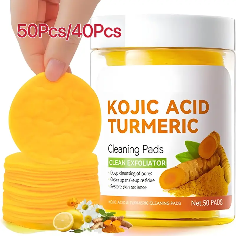 50pcs Curcumin Cleansing Pads, Makeup Remover Pads, Deep Clean Facial Wipes for Acne & Dark Spots, Makeup Removal Towels, Skincare Tools