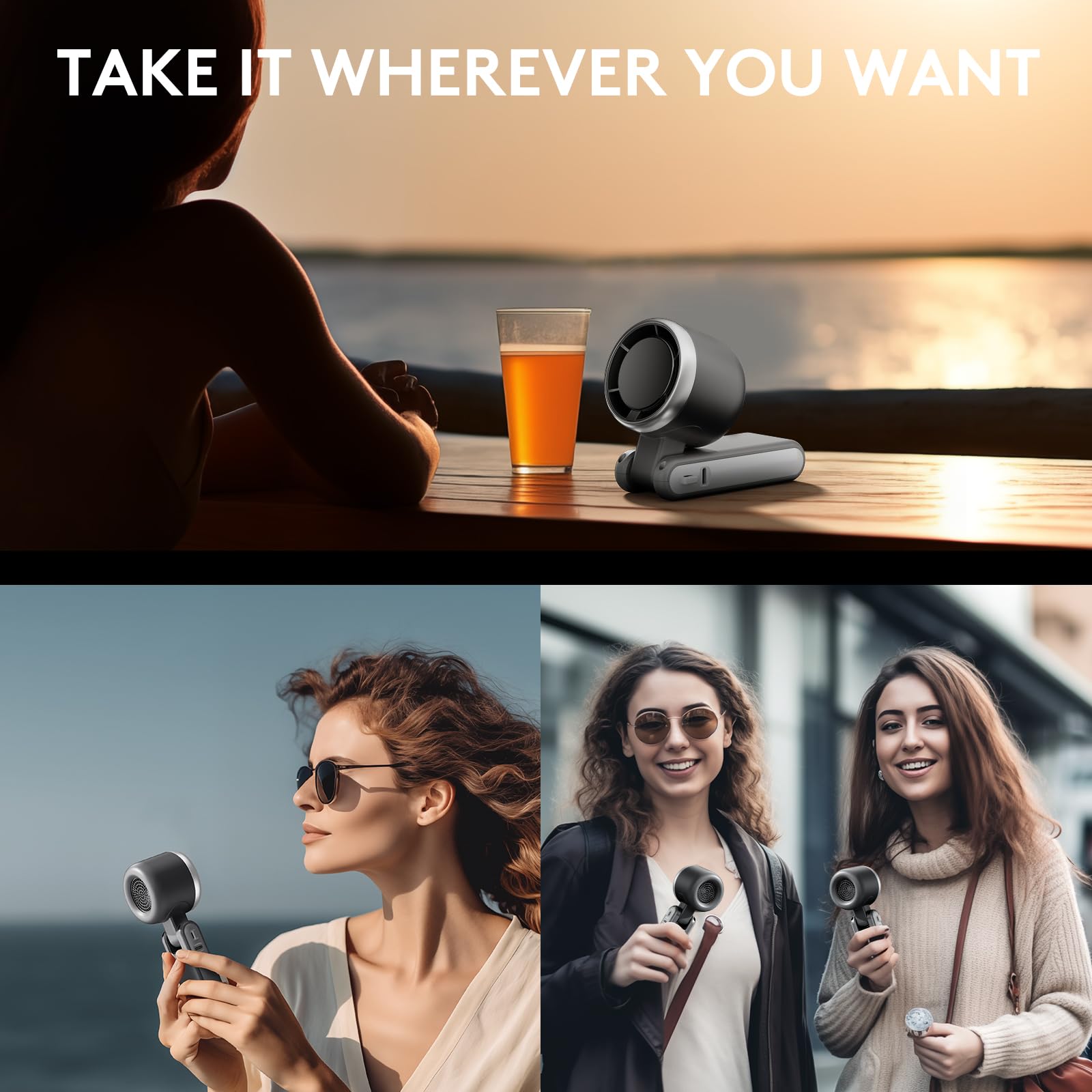 Turbo Mini Portable Fan, 10000mAh Rechargeable Battery Operated with LED Display, 180 Foldable 3 in 1 Personal Small Fan with 5 Speeds for Travel/Outdoor/Home